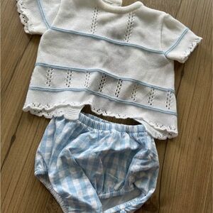 Sardon Spanish brand, White and Blue Knit Baby Set